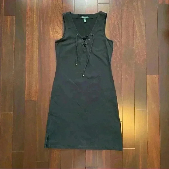 Lauren Ralph Lauren Dress  Black Sleeveless Lace Up V Neck Tunic Size Small - Picture 16 of 16